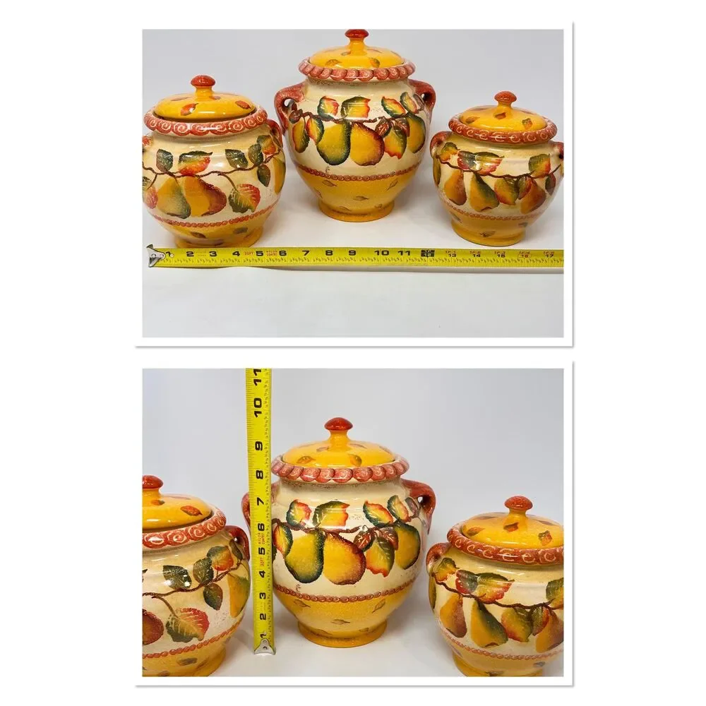 Vintage Williams Sonoma Italian Ceramic Kitchen Canisters Tuscan Pear Set of 3
